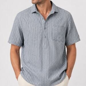 Publish Men's XL Blue White Striped 100% Cotton Short Sleeve Button Shirt Light